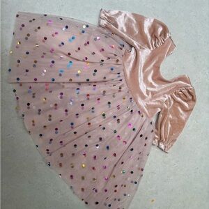 Ollie Jay 2T Champagne Velvet & Rainbow Confetti Tulle Twirl Dress